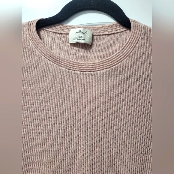 Aritzia Wilfred Coline Linen DolmanSleeve Ribbed Sweater In Dusty Pink, XXS - Picture 2 of 7